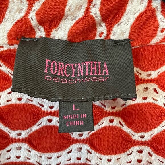 FORCYNTHIA Beachwear Textured Orange and White Coverup Oversized Tunic Top sz L - Picture 6 of 7